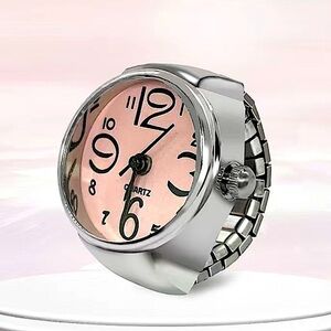 Silver Watch Ring Pink Face Adjustable Stretch Band All Sizes
